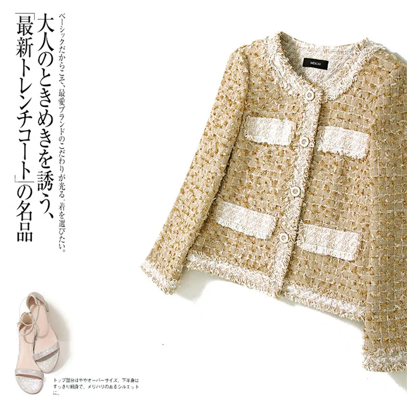 

Handmade Luxury Jacket for Women Fashion Causel O Neck Single Breasted Tweed Tassel Loose Short Coat