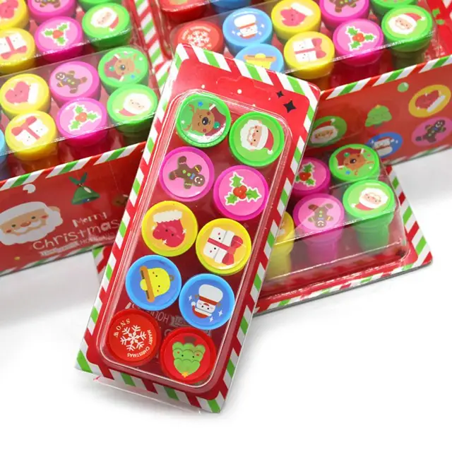 10 Packs Of Christmas Stamps Christmas Stamps Children's Craft Kids Craft Stamp Children's Seal Christmas Ink Stamp 4