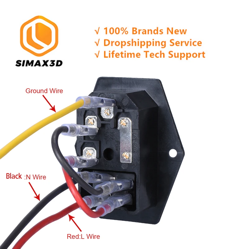 SIMAX3D 15A 250 В Выключатель питания AC 3pin AC Розетка питания с красным тройным кулисный переключатель штатив ножки из меди с предохранителем для 3d печати