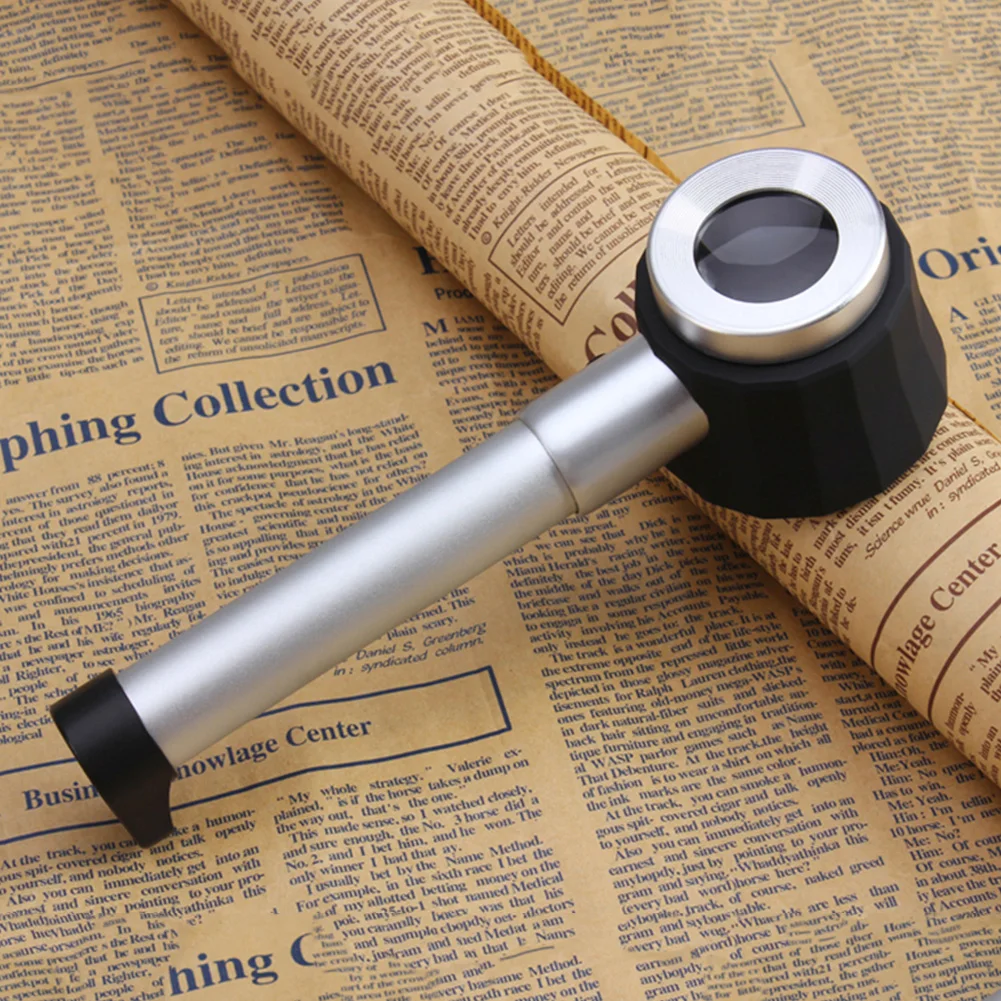 20X Handhold Magnifying Glass Delicate Metal Loupe Optical With Scale LED Illumination Jewelers Tool