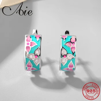 

Fashion 925 Sterling Silver creative pink and clear CZ flowers pattern DIY colourful Enamel fine Stud Earrings Party Jewelry