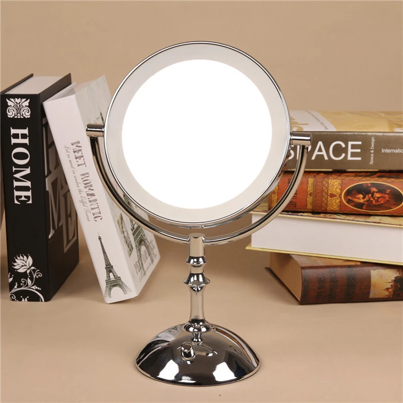 

Silver 8 Inch Desktop Makeup Mirror 2-Face Metal Mirror 3X 5X 10X Magnifying Cosmetic Mirror LED Lamp Adjust the Brightness