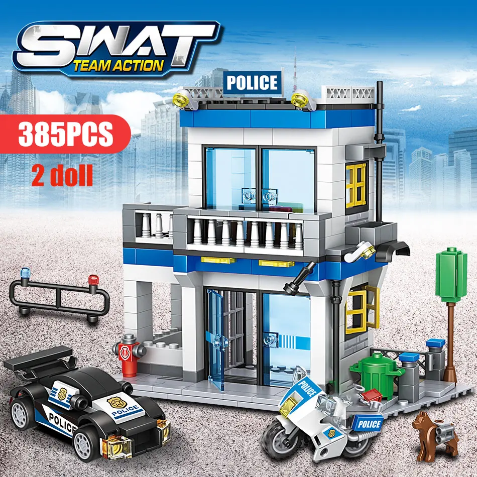  746PCS City Police Station Building Blocks For Legoing Military SWAT WW2 Helicopter Car Team Bricks