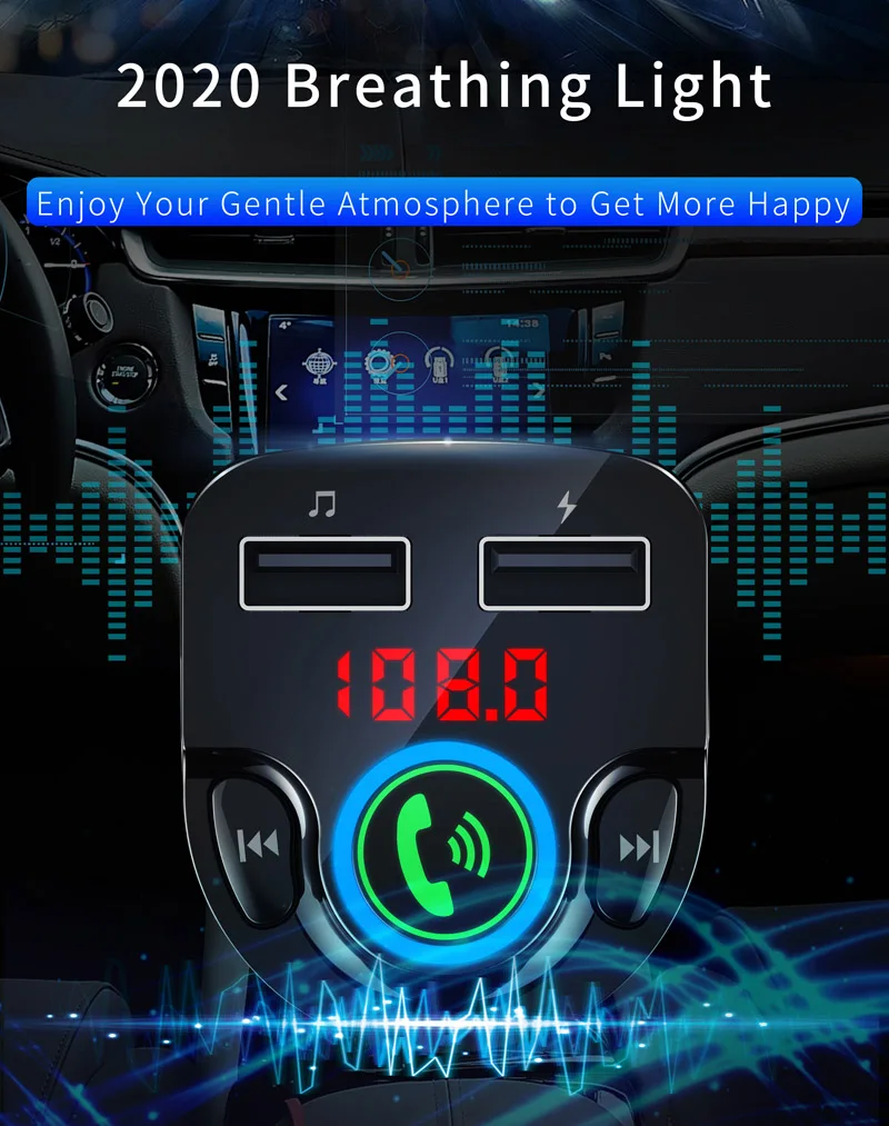 JaJaBor Bluetooth 5,0 автомобильный комплект громкой связи fm-передатчик музыкальный mp3-плеер двойной USB Автомобильное зарядное устройство TF карта USB флеш-накопитель воспроизведение