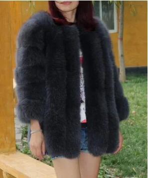 Windproof Warm Outwear Monteau Femme Hiver Thicken Modern Streetwear Womens Tops and Blouses Fashion Slim Real Fox Fur Coat - Цвет: Темно-серый