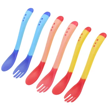 

Safe Baby Spoon Fork Soft Silicone Temperature Sensing Kids Tableware Infant Feeding Spoon Toddler Food Learning Training Dishes