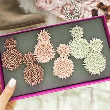 Лучшие женские трендовые серьги-капли ручной работы с кристаллами из бисера, ювелирные серьги для женщин и девочек, богемные свадебные подарки