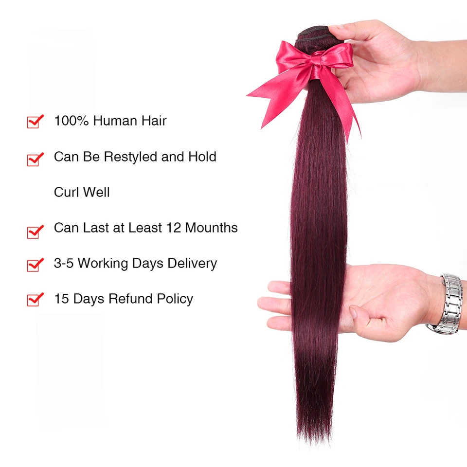 Бразильские пряди волос HairUGo с застежкой 99J бордовые прямые искусственные волосы