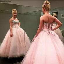 Г. Очаровательное розовое Пышное Платье Пышное Бальное платье принцессы, расшитое бисером, милое длинное платье для выпускного вечера для девочек от 16 лет размера плюс