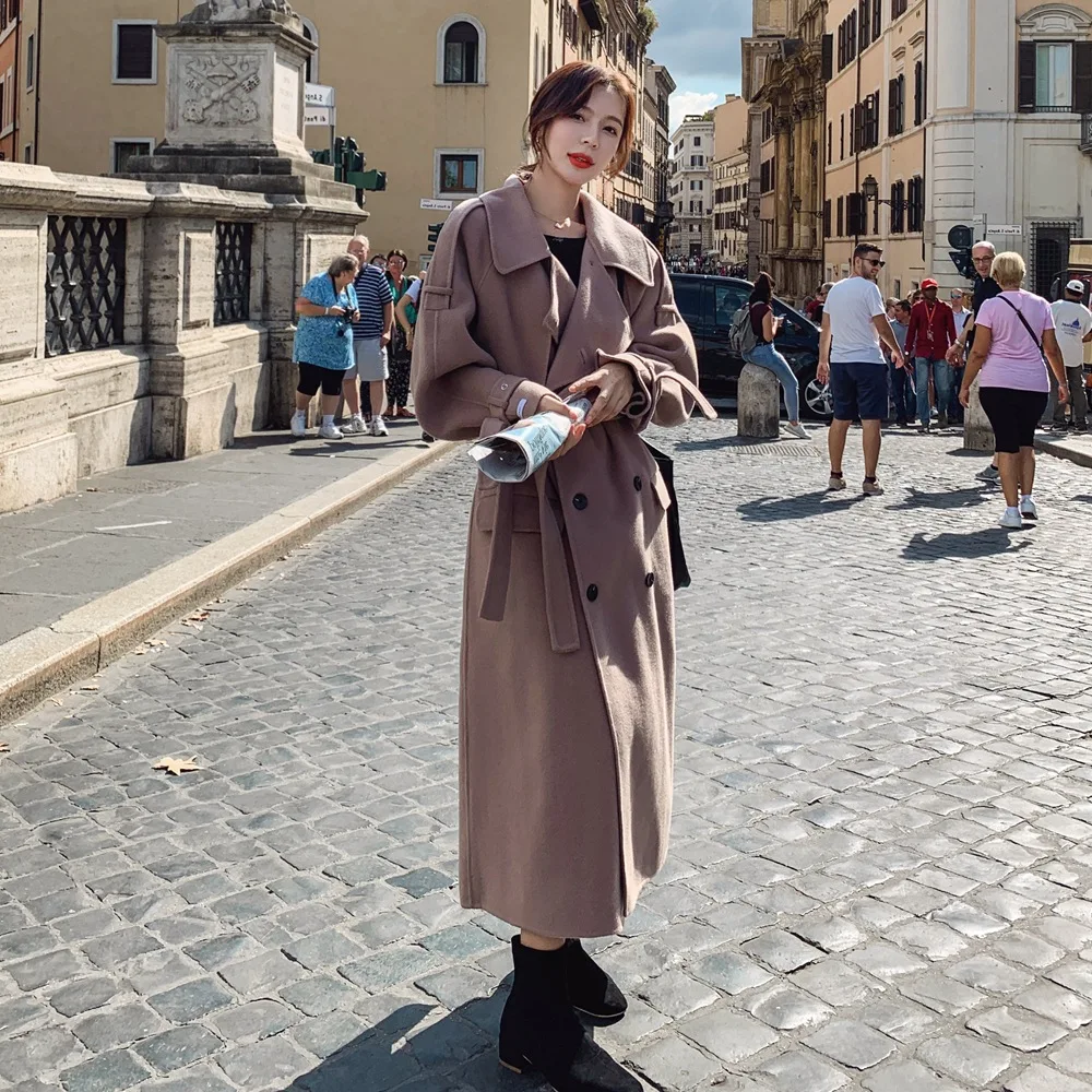 

Photo Shoot French Hepburn Wind Woolen Jacket 2019 Winter New Style WOMEN'S Dress Retro British Style Waist Hugging Woolen Overc