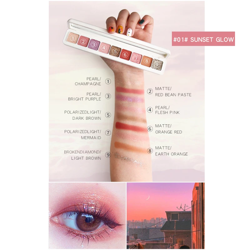 New 9 Colors Nude Glitter Eyeshadow Matte Long Lasting Waterproof Mineral Powder Eye Shadow Shimmer Palette Makeup Cosmetic Kit