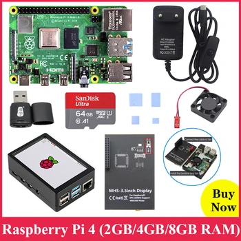 

Raspberry Pi 4 Board with MHS 3.5inch Touchscreen ABS Case Power Supply SD Card Cooling Fan Heat Sink for 2GB 4GB 8GB RPI 4B Pi4