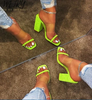 

IN 2020 Women Transparent Sandals Ladies High Heel Slippers Open Toes Thick Heel Fashion Female Slides Summer Shoes Candy Color