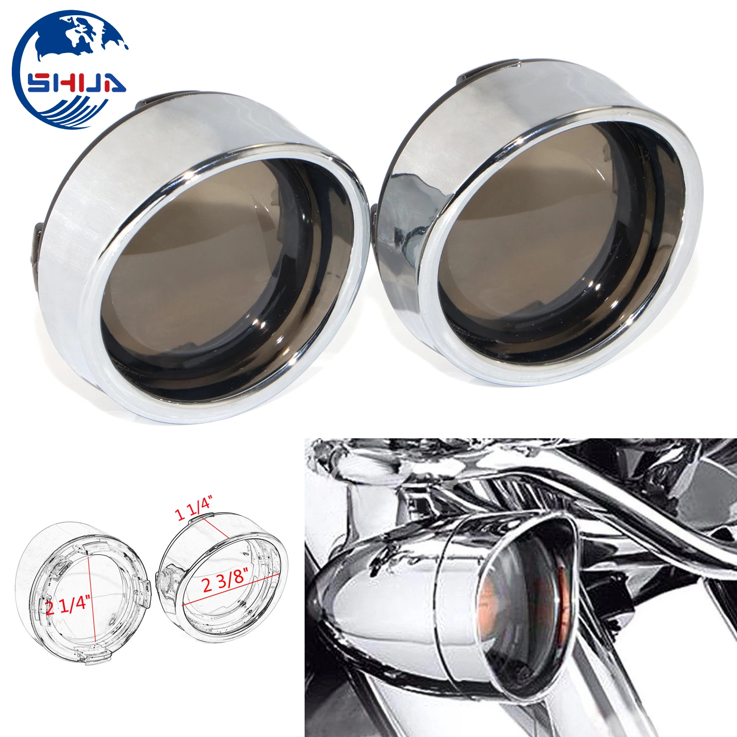 1 Pair Motorcycle Bezel Visor Turn Signal Bezels Chrome Smoke Lens Cover For Harley Dyna Softail