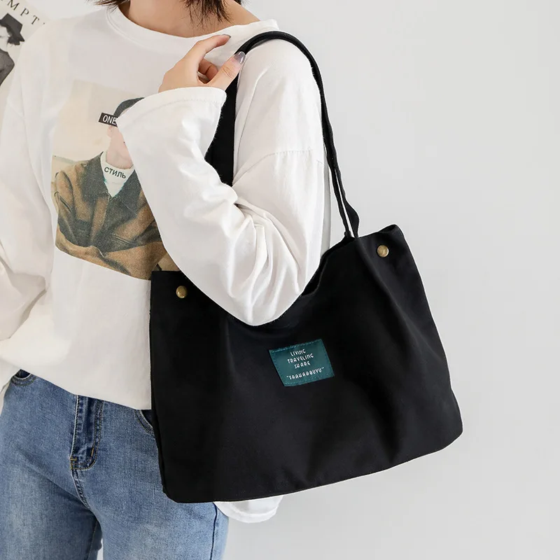 

Canvas Bag High Quality Reusable Shopping Bag Simple Casual Daily Use 3 Colors Handbag Shoulder Bucket Bags
