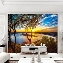 Пользовательские фото обои 3D закат озеро пейзаж фрески гостиная столовая фон Настенный декор Papel де Parede 3 D