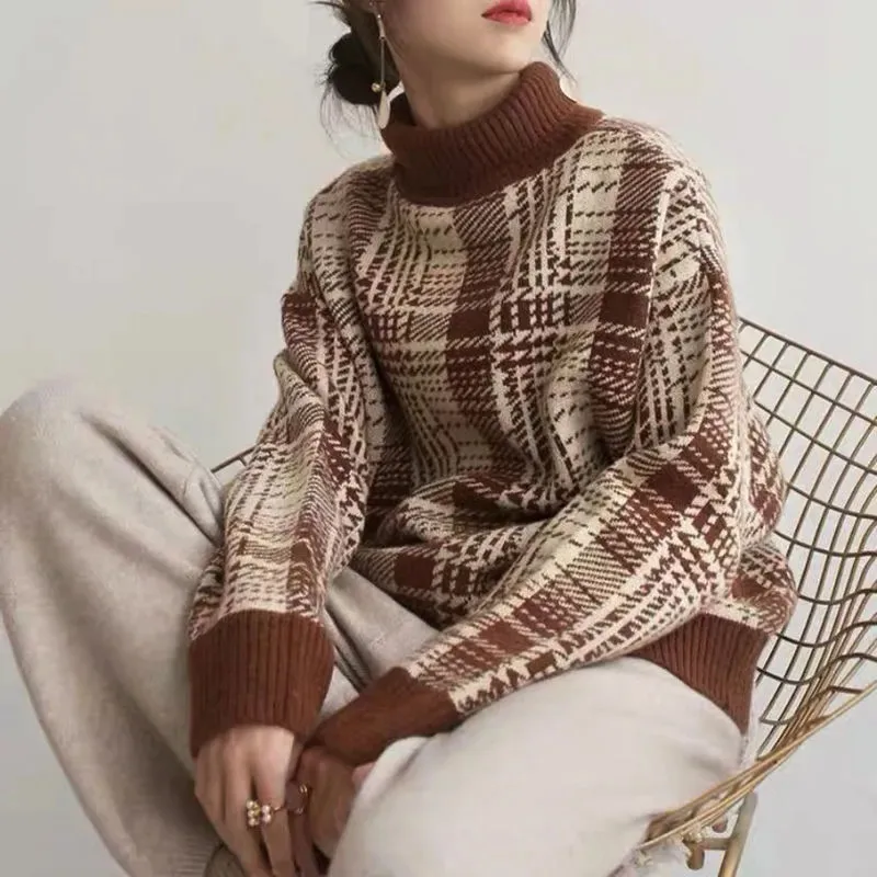 

Vintage Women's Turtleneck Sweater Long Sleeve Sweaters Women Autumn 2021 Women's Clothing Korean Fashion Pullover Casual Jumper
