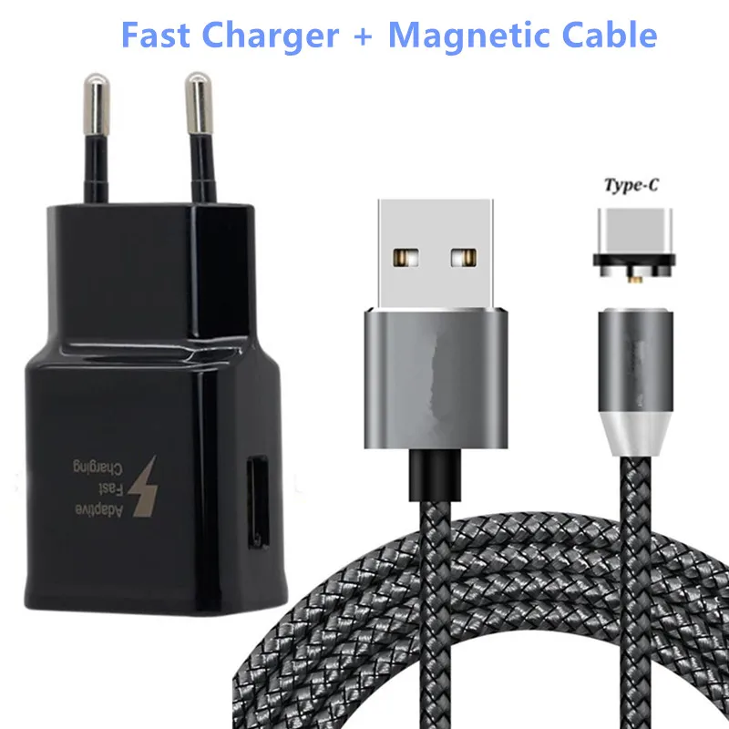 Магнитный кабель usb type C для быстрой зарядки телефона, Магнитный провод для зарядки samsung Galaxy A30 A20E A40 A50 A70 S8 S9 S10 M40, кабель для передачи данных - Цвет: Black Charger Cable