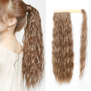 

Lanyi Synthetic Ponytail Extension Hair for Women Wrap Around Magic Past Yaki Ponytail Corn Wave Clip in Hairpiece Natural Wavy