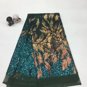 

African Lace Fabric Sequins Net Lace Noble Stripe Sequins Fabrics High Quality African GREEN Tulle Sequins Lace Fabric