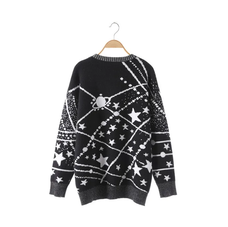 Зимние рождественские Модные женские черные свитера и пуловеры со звездным принтом, Женский вязаный свитер с длинным рукавом, джемпер, одежда