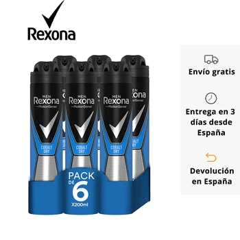 

Paquete 6X200ml Total 1200ml Rexona Desodorante Antitranspirante Cobalt Dry