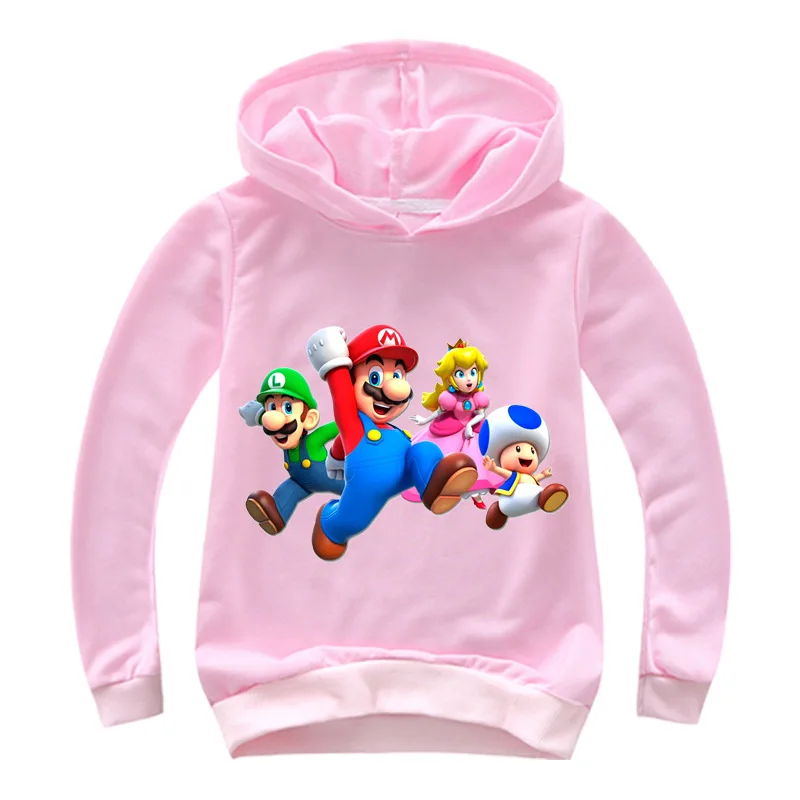 Классная толстовка с Марио для детей от 2 до 15 лет толстовки для мальчиков пуловер с капюшоном для мальчиков базовое пальто Верхняя одежда для девочек - Цвет: pink 0350