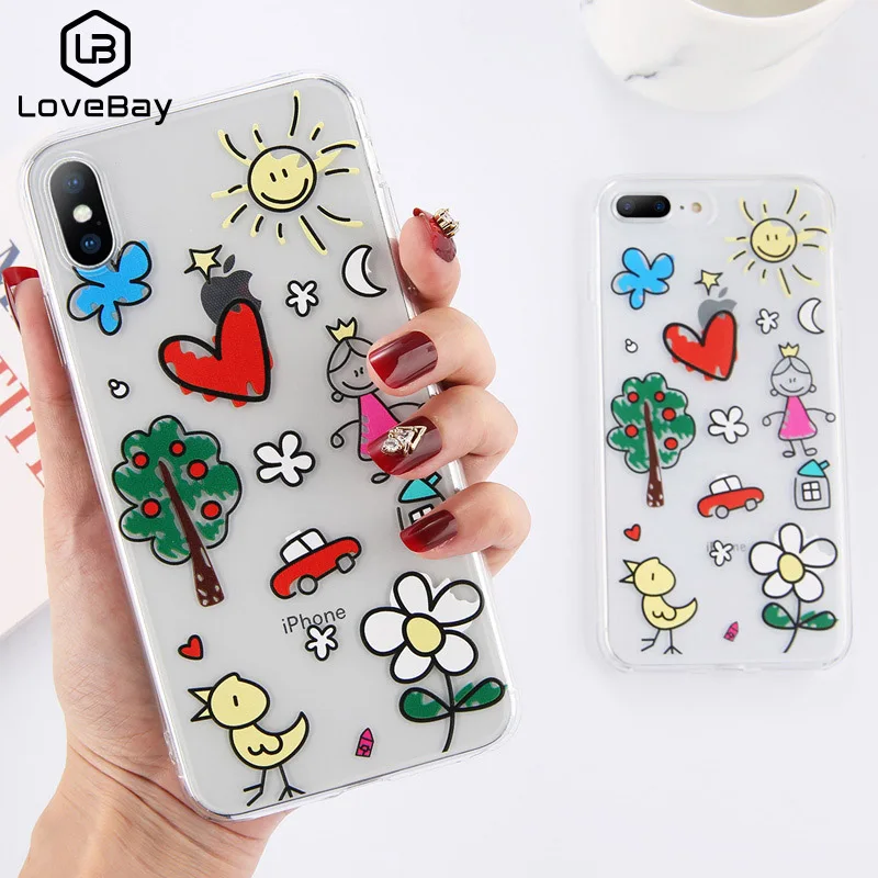 

Lovebay Transparent Love Heart Flower Cases Cover For iPhone X XR XS Max 7 8 Plus Soft TPU Clear Phone Case For iPhone 6 6s Plus