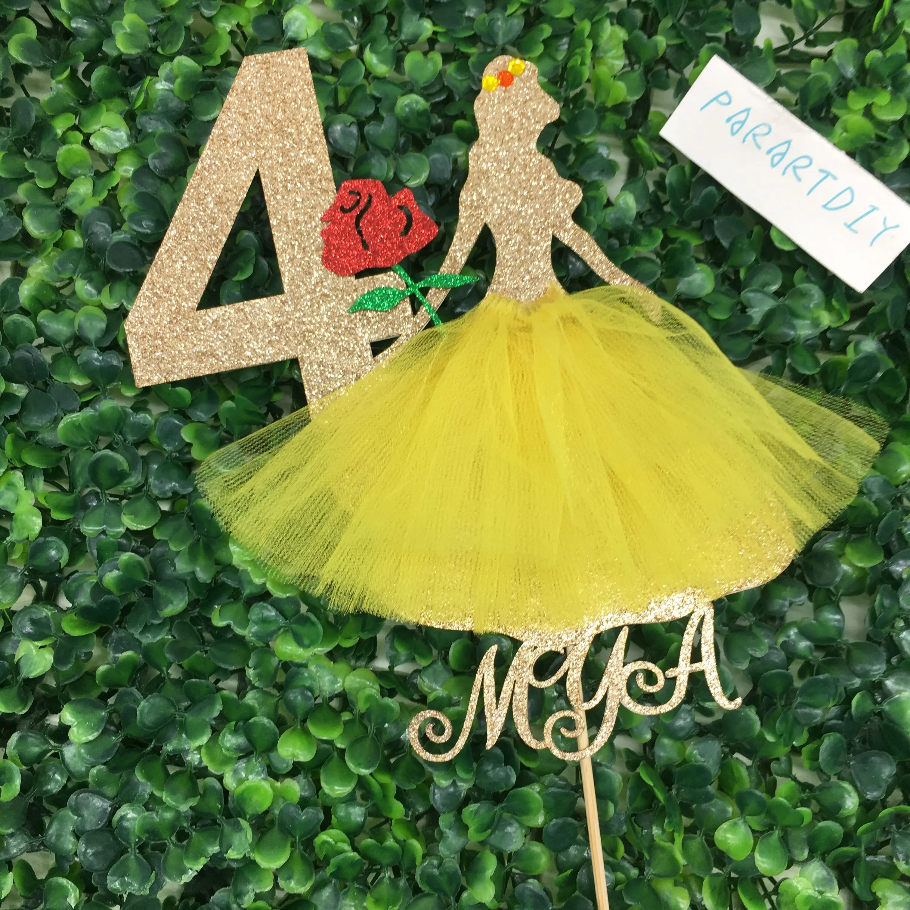 Personalize Name Age Glitter Gold Beauty Princess Birthday Cake Topper Princess Birthday Belle Cake Topper Cake Decorating Supplies Aliexpress
