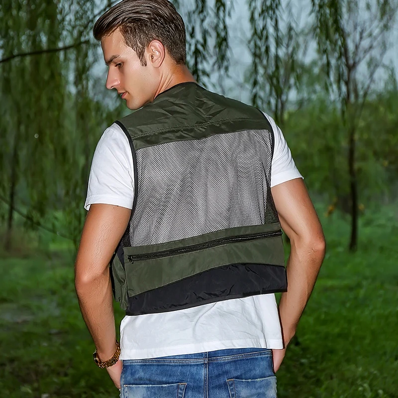 Fonoun Fishing Vest Detachable Multiple Pockets Breathable Grid Mesh  Comfortable Wear-Resisting with Reflective Stripe FF63