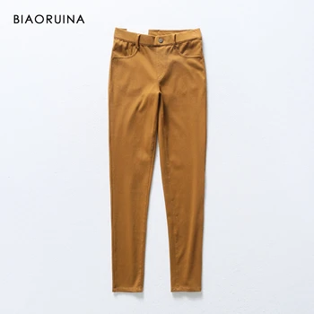 

BIAORUINA 7 Colors Women's Solid Basic All-match Stretching Slim Leggings Female Casual High Waist Washing Comfortbale Leggings