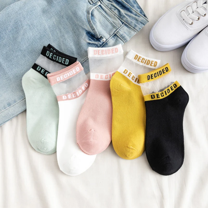 

Women Cotton Silk Short Socks Bright Color Comfortable Free Size Korean Style 1Pair 5 Colors Letters Soft