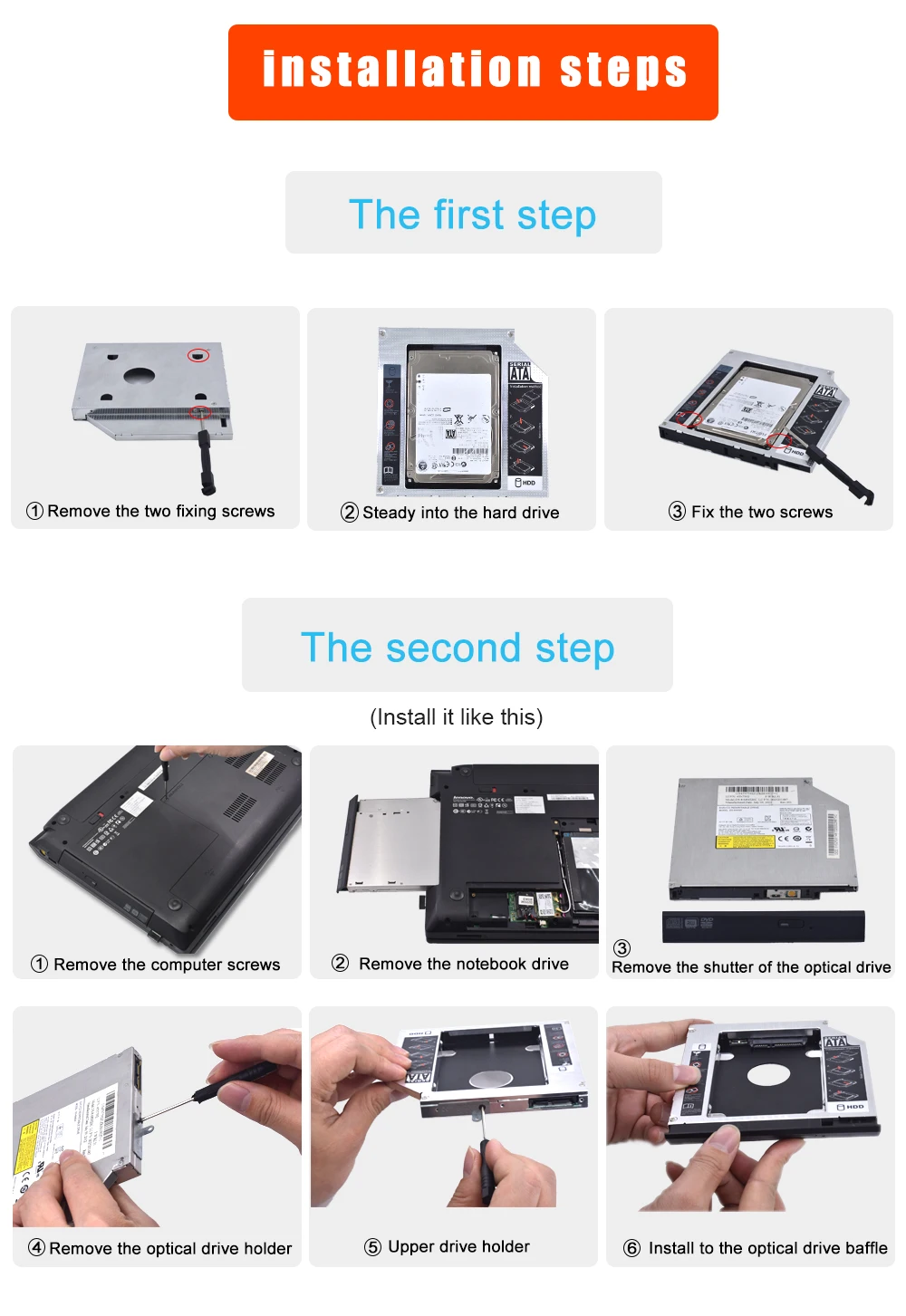 Tishric алюминиевый 2-й Hdd Caddy 12,7 мм SATA 3,0 переходник в корпусе DVD HDD Bay для ноутбука DVD-ROM cd-rom Optibay