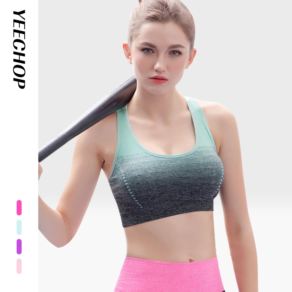 

Yeechop Women Pull On Style Gym Racerback Fit Sports Bra High Stretch Breathable Fitness Yoga Sweat Wicking Seamless Top