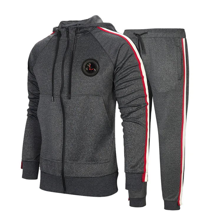 Dark Grey TZ23 Зимний полосатый спортивный костюм для мужчин на каждый день с капюшоном на молнии Спортивная одежда 2 шт. куртка для бега Мужской спортивный костюм наборы High Street бренд - Цвет: Dark Grey TZ23