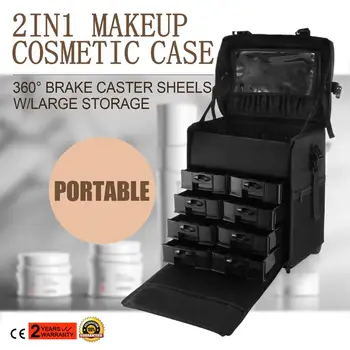 

2 in 1 Makeup Case Rolling Hairdressing Bag Beauty Trolley Nail Cosmetic Box