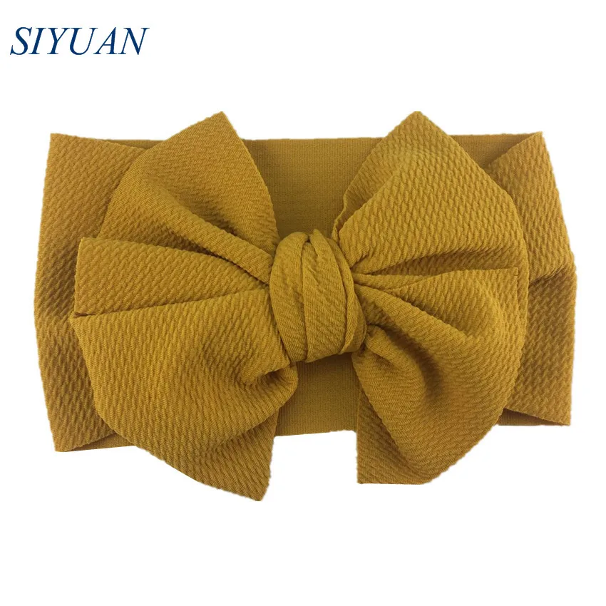 13-yellow 1 шт./лот, широкая тканевая вафельная повязка на голову, 6 дюймов, большой бант для волос, повязка на голову для детей, регулируемая повязка на голову, чалма, закрывающая уши, сделай сам, вечерние аксессуары HB104 - Цвет: 13-yellow