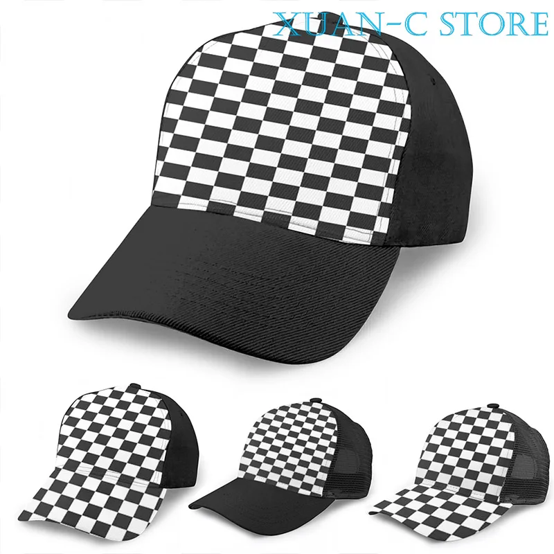 black and white checkered hat