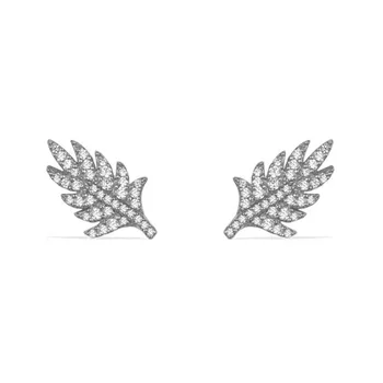 

Luxury brand 925 Sterling Silver Silver black gray feather earring earrings studded cubic zirconia CZ jewelry for women