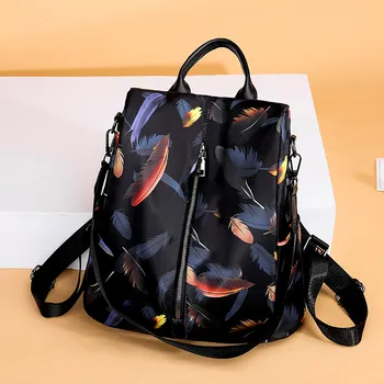 

Oxford Anti Theft Mutifunction Women Backpack Feather Printing Girls School Bag Sport Travel Shoulder Bag Mochila Mujer Sac