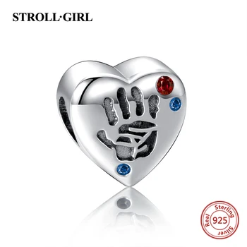 

fine New 925 sterling silver hand Beads Heart Shape palm print Charms fit original European bracelet for women Jewelry gift