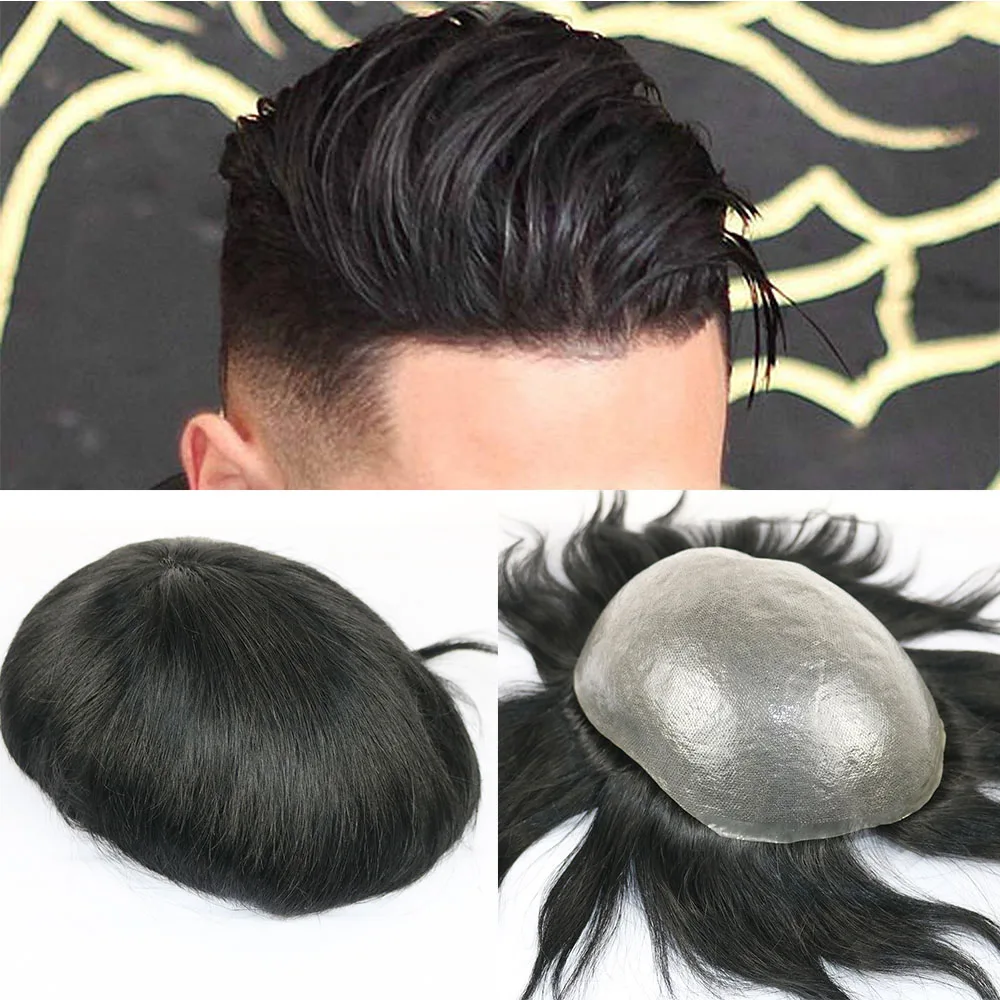 Eversilky Remy человеческие волосы прочный ПУ мужской парик натуральный волос Замена системы мужские парик