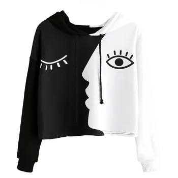 

Women Ladies Fashion Autumn Winter Sweatshirt Hooded Long Sleeve Crop Patchwork Blouse Pullover Tops Sweatshirt