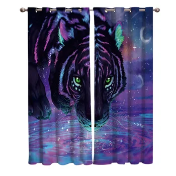 

Ferocious Tiger Window Curtains Living Room Fabric Drapes Curtain Home Draperies Curtains for Kitchen