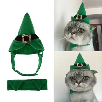 

Dog Cats Party Dress Up Costume Hat Tie Set Christmas Halloween Dress Caps Collar for Dogs Green Cats Pet Clothing Accessories