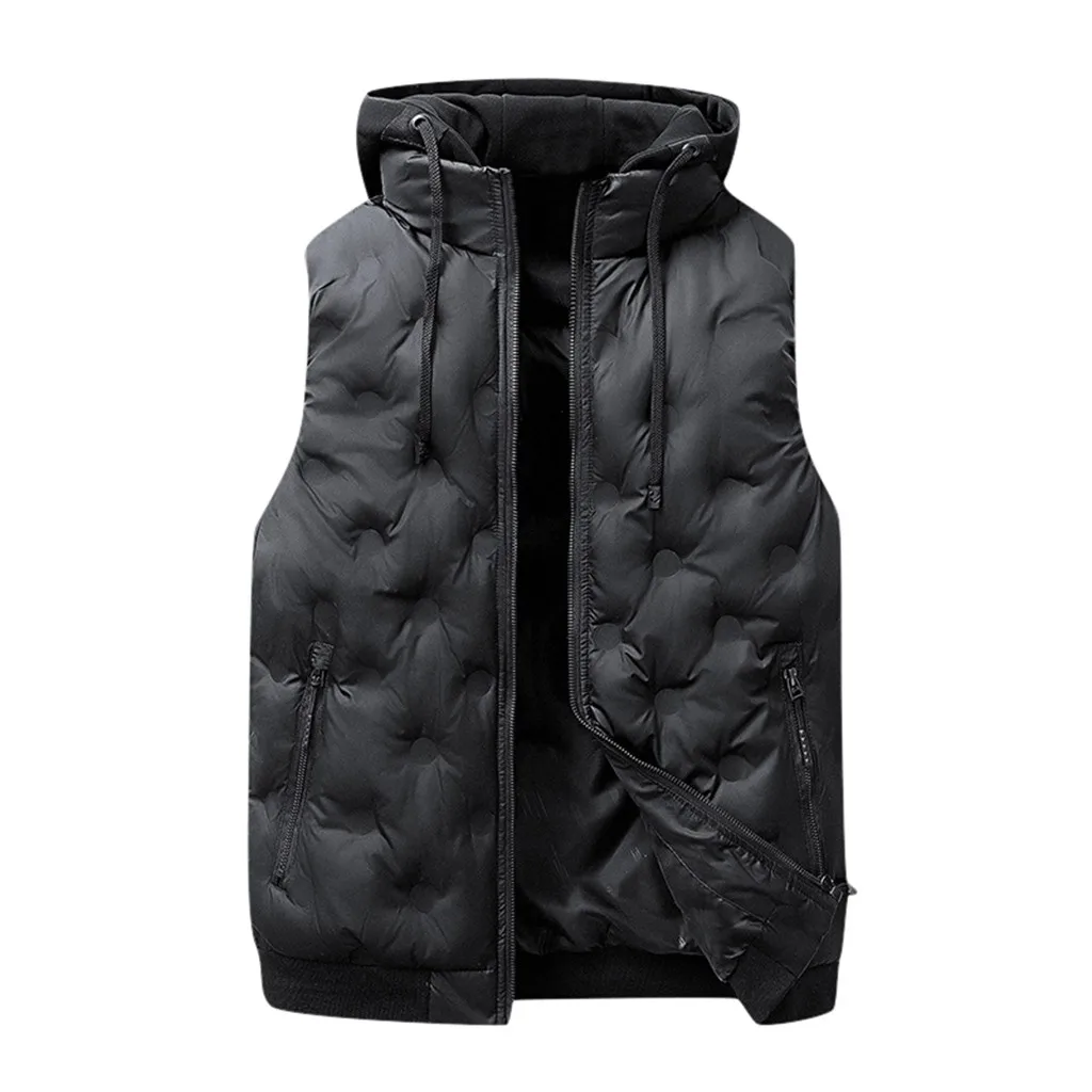 men's fashion winter jacket куртка мужская пуховик bomber jacket Fashion Men Autum Winter Solid Outwear Vest Jacket Tops Blouse - Цвет: Черный