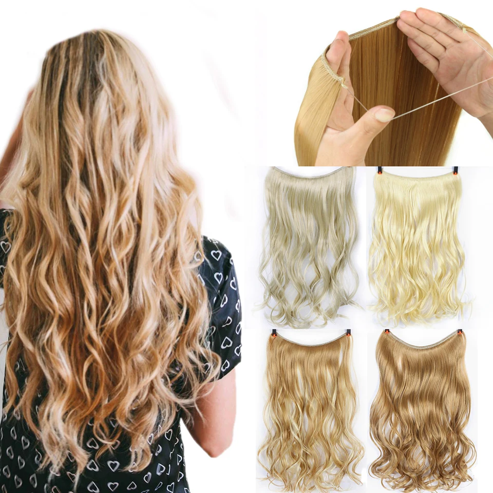 

WTB Long Straight Synthetic Silky Wire No Clips in Hair Extensions High Temperature Fiber Fish Line Invisible Hair Extensions