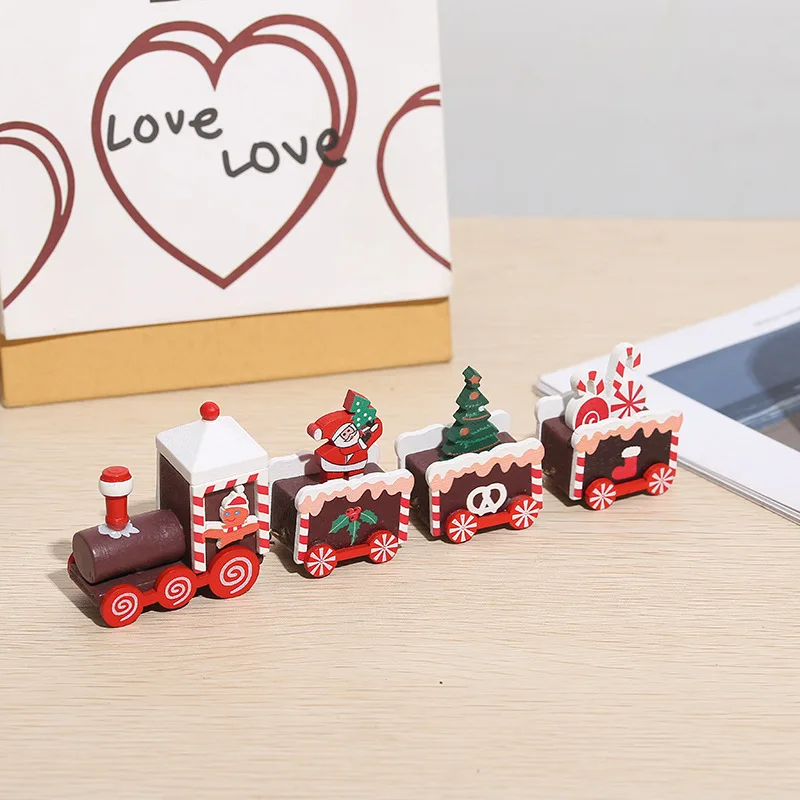 Wooden Christmas Small Train Xmas Ornaments Merry Decor For Home Happy New Year 2022 Creative Kids Naviidad Gifts Toys | Дом и сад