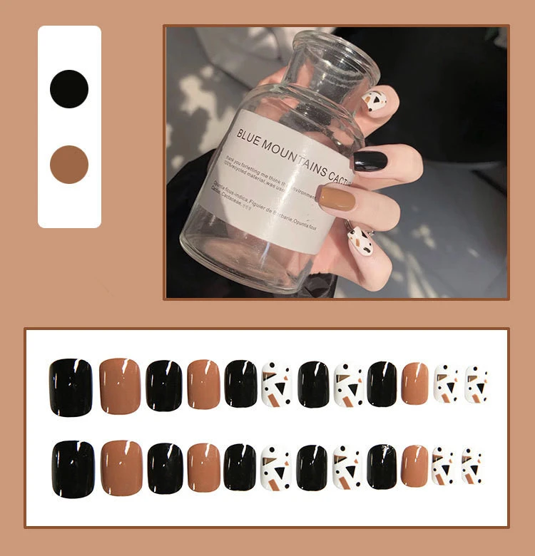 Kit de accesorios para uñas, parche para uñas postizas, negro, café, geométricos, fácil de poner, kits| - AliExpress