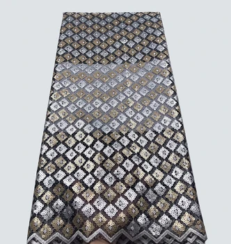 

Black Gold Nigerian Tulle Lace Fabric With Sequins Embroidered Design African French Net Lace Fabric For Wedding Dress 5 Yards